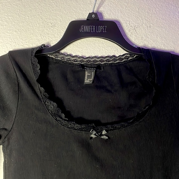 Forever 21 Black Long Sleeve Top w/ Lace Neckline - Picture 2 of 3